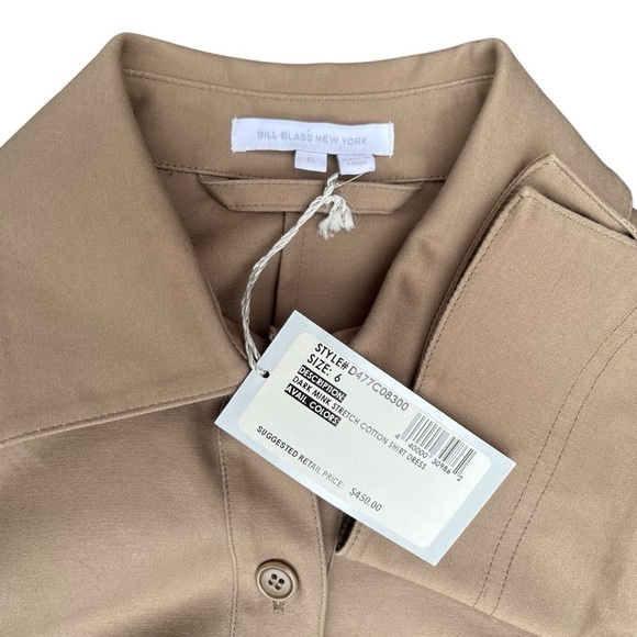 Bill Blass New York Dark Mink Stretch Cotton Shirt Dress NWT Size 6 - Picture 14 of 16